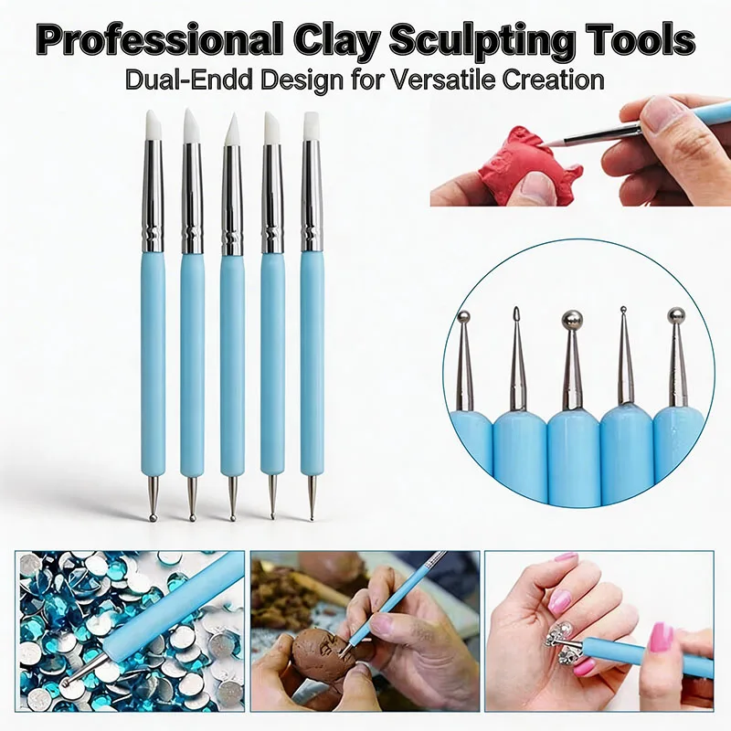 Herramientas de modelado de arcilla polimérica, herramientas de grabado para decoración de uñas, herramientas de indentación para arcilla cerámica, herramientas de tallado DIY con punta suave