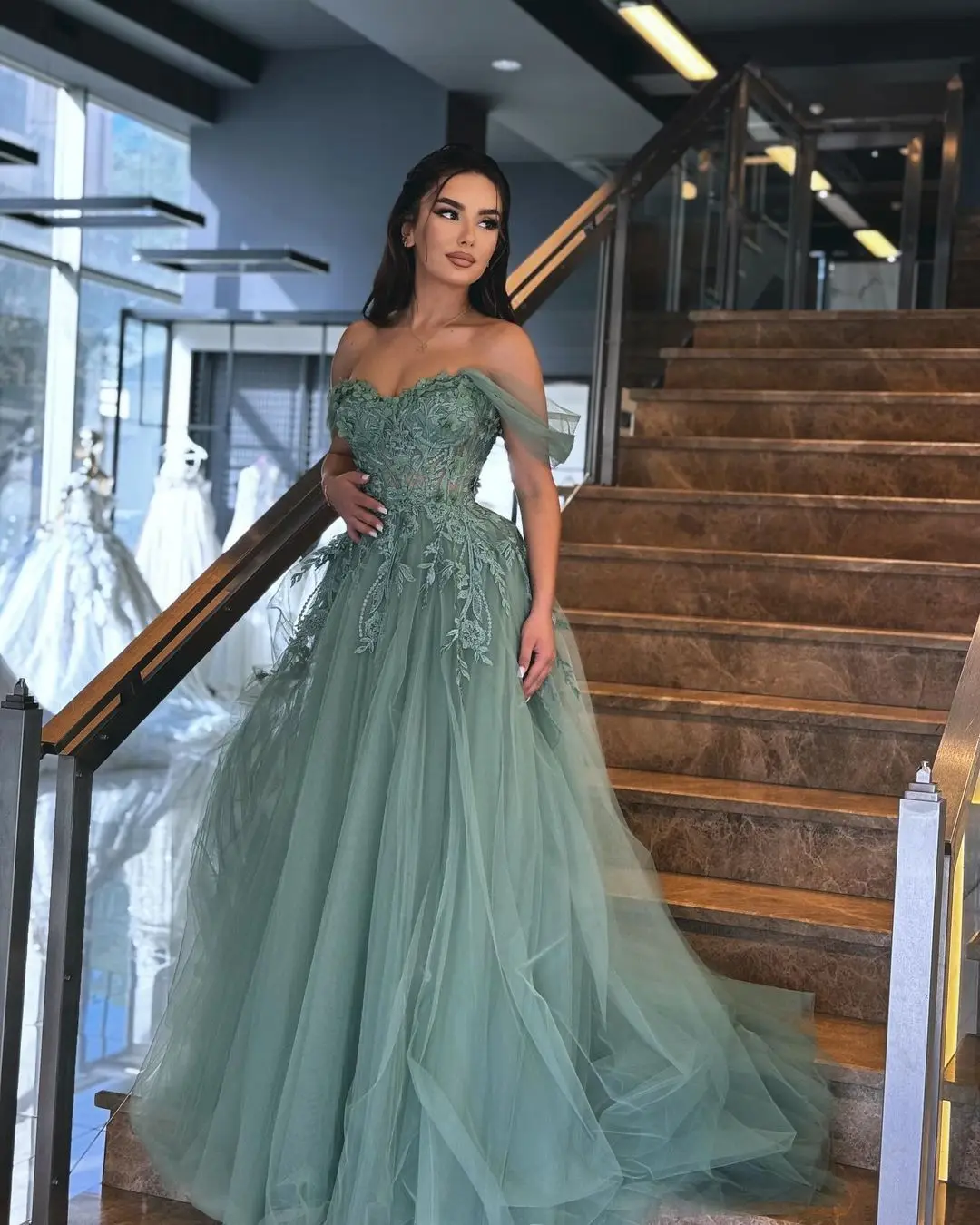 A-Line Off-The-Shoulder Neckline Luxury Dresses Evening 2024 Floor-Length Beadings Tulle Dresses For Special Events Birthday Dre