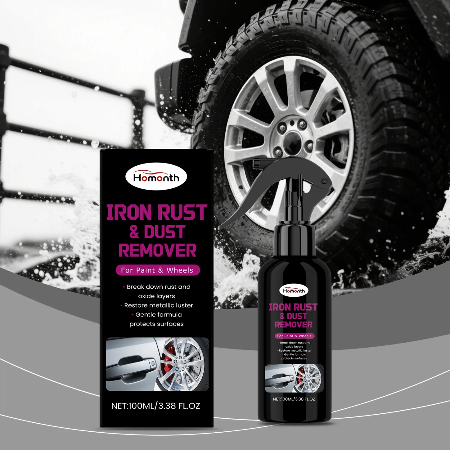 Wheel Hub Maintenance Rust Remover Spray,Dissolves Iron Oxide&Stains from Alloy Rims,Anti Corrosion Coating for Daily Protection