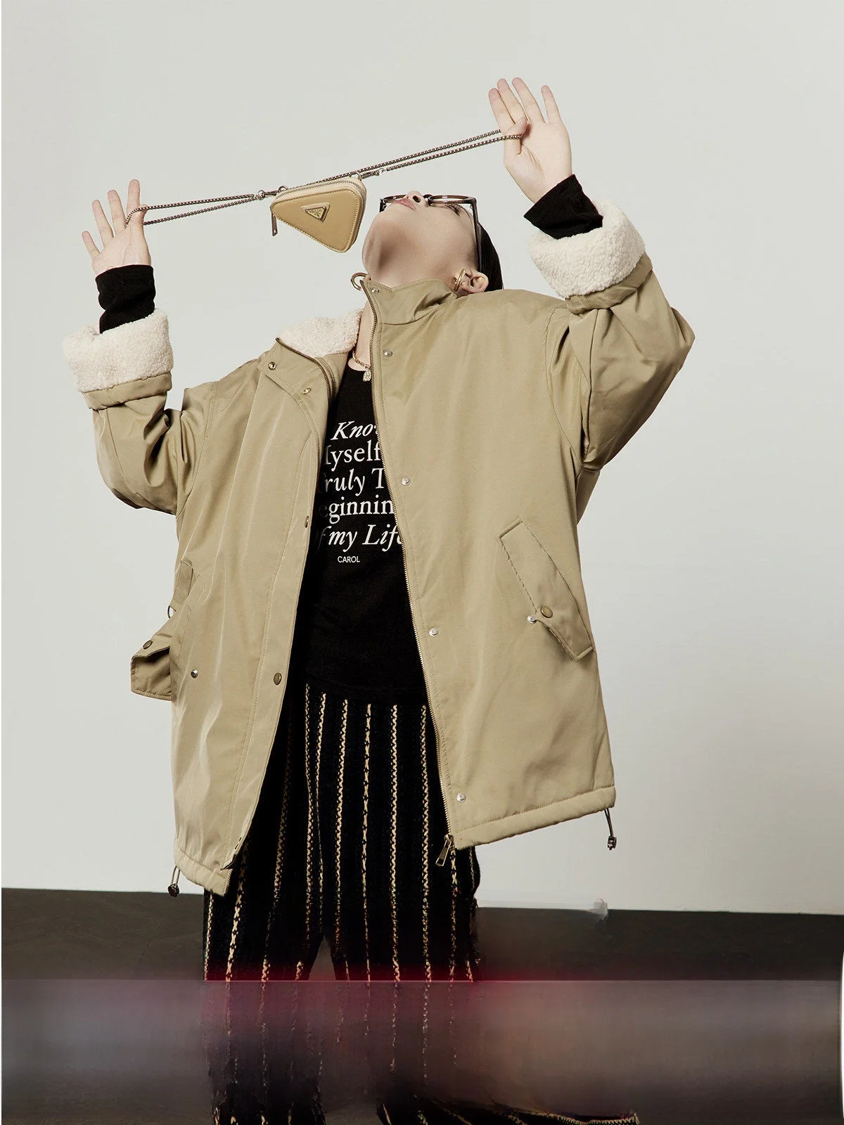 

Женская ветровка средней длины i Color Fce Lined Jaet с завязками, свободного кроя, на молнии, для повседневной носки