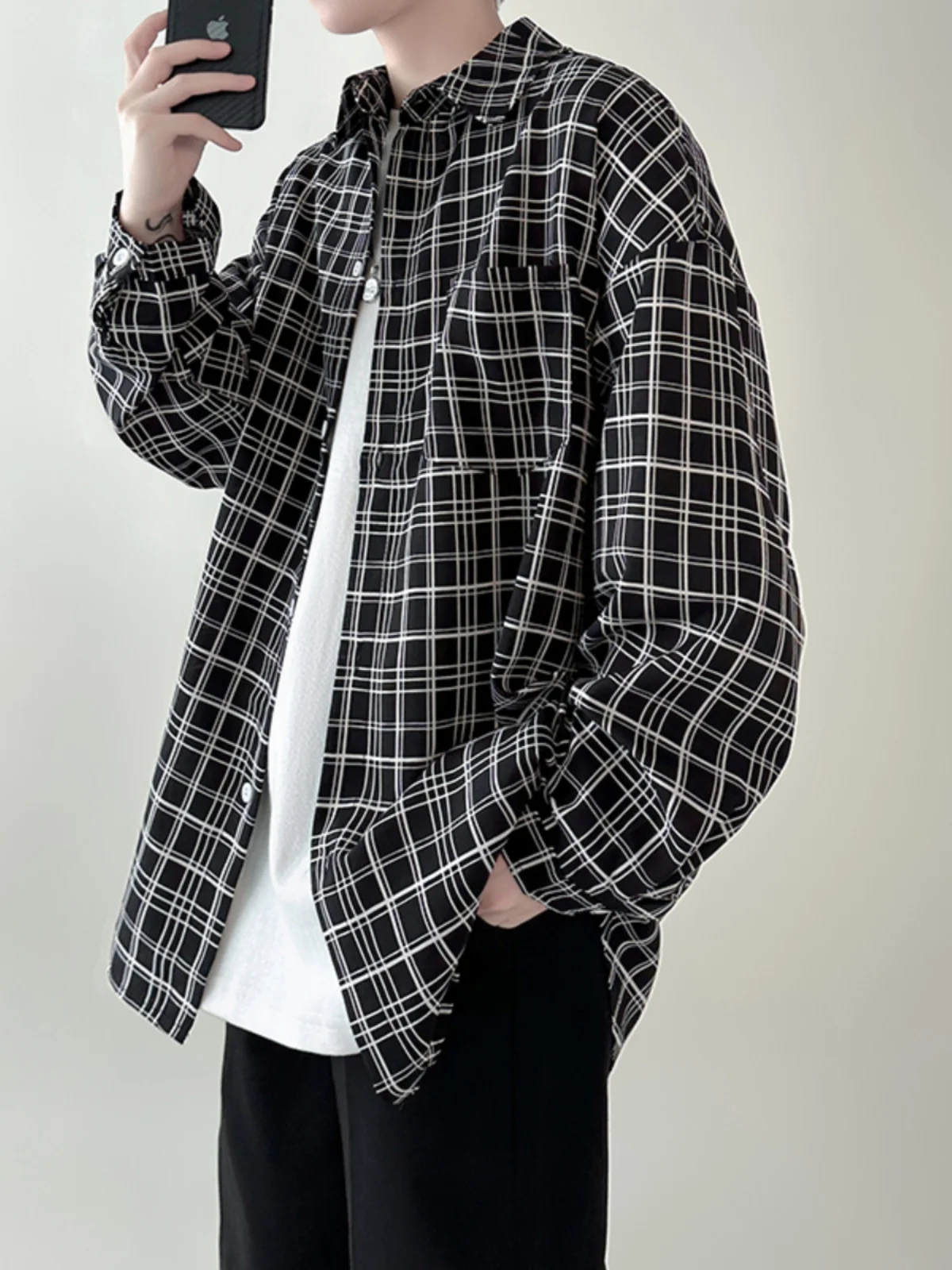 

American Retro Plaid Long Sve Men's Summer Thin Ice Silk irt Loose Fit Youth Trend Summer Sun Protection Outerwear