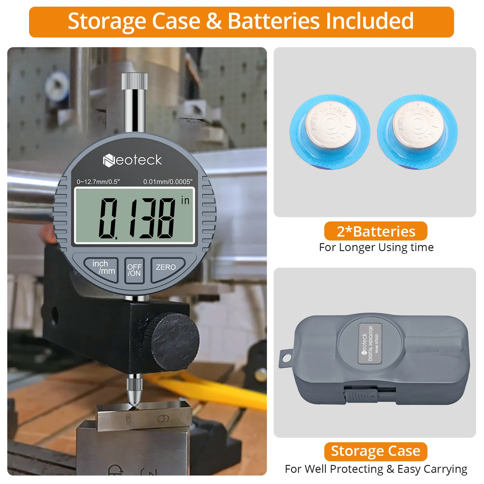 NEOTECK indikator Probe Digital, rentang pengukuran uji panggil 0-12.7mm indikator uji Dial uji indikator elektronik uji