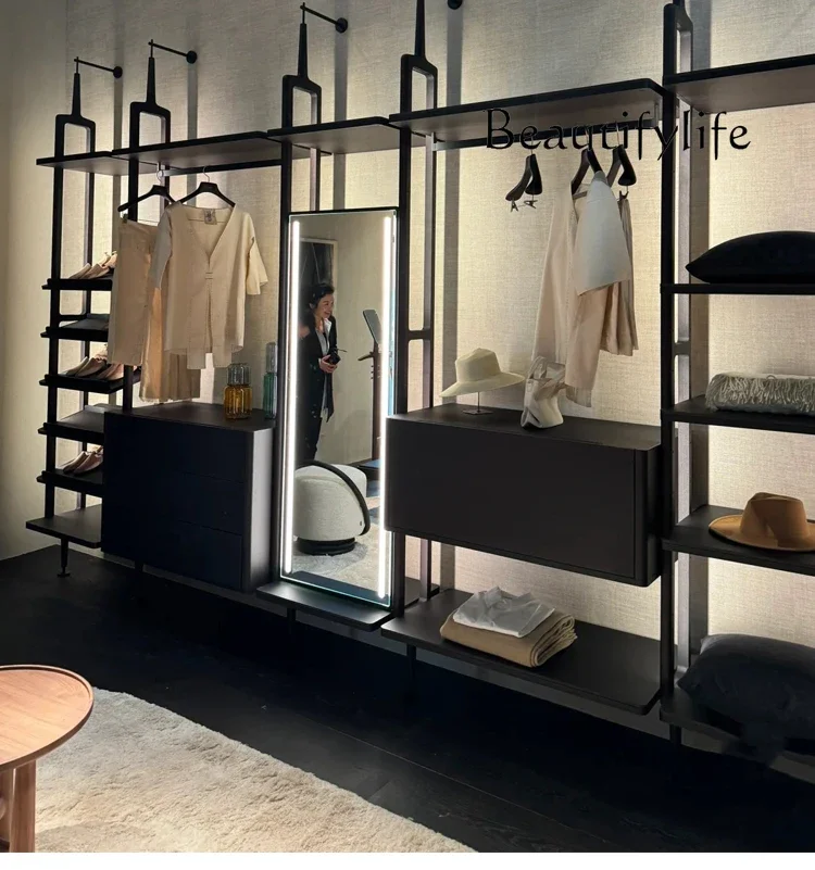 F Pure Solid Wood Italian Minimalist Fully Open Coat Rack System Multi-functional Combination Locker Rack