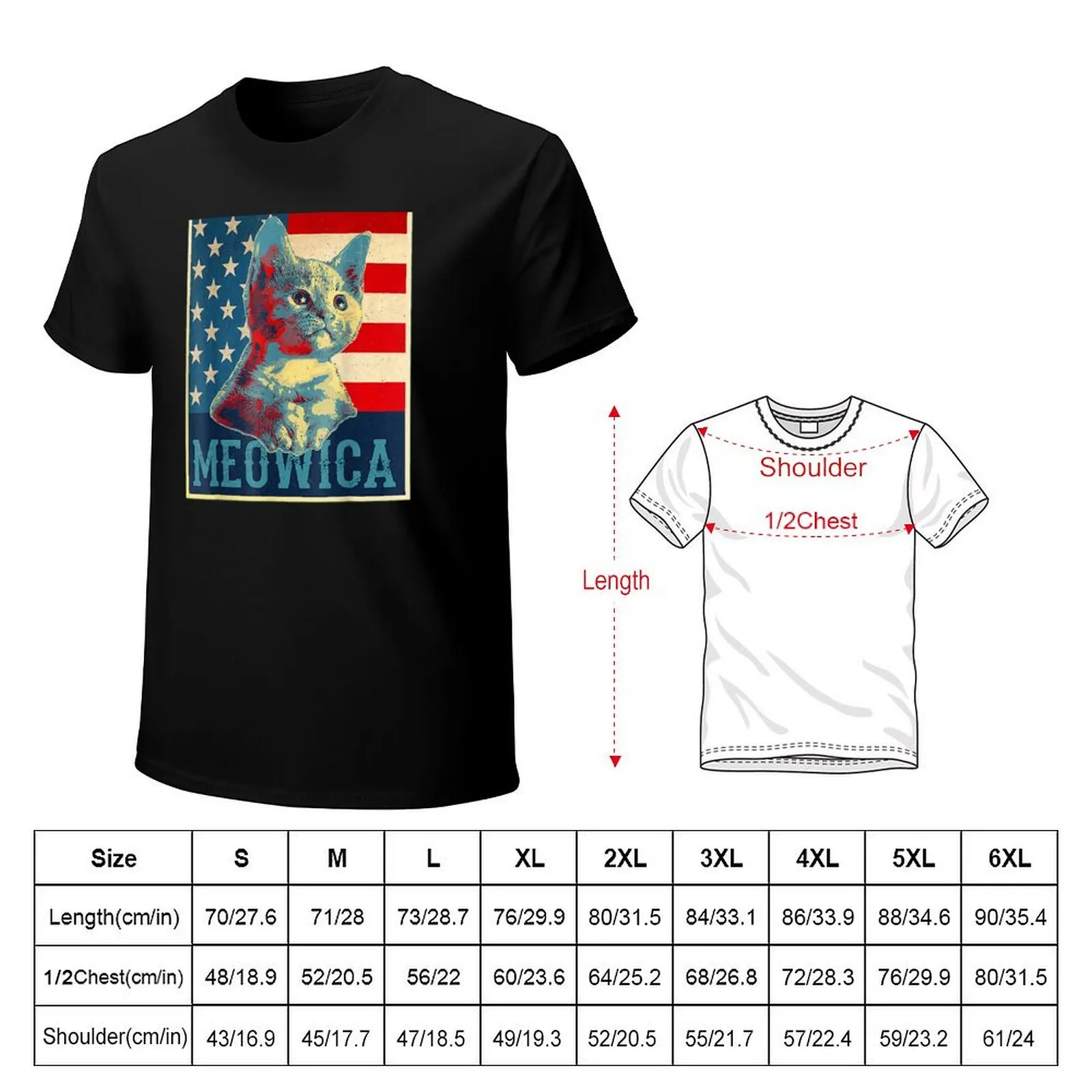 4th of July Meowica Kitty Cat T-Shirt Durable Work Wear T-Shirt