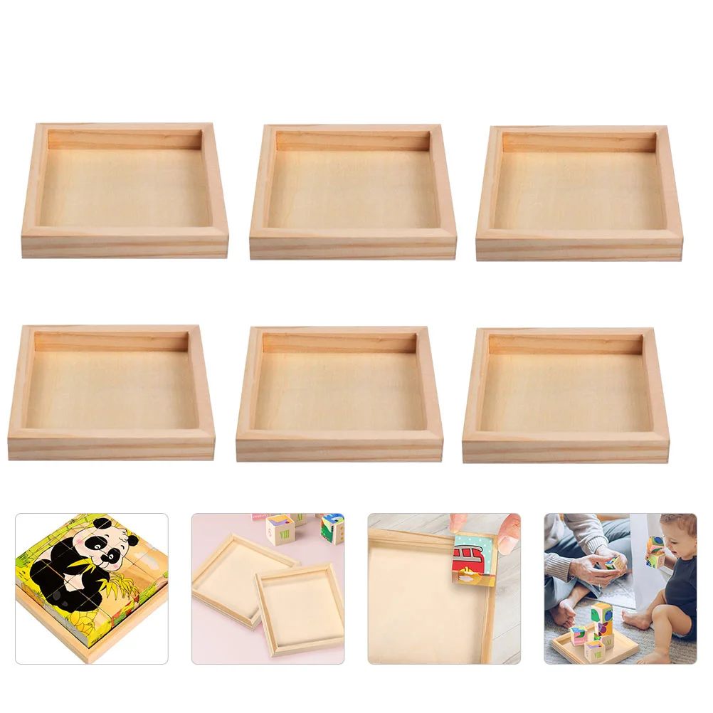 6 Pcs Puzzle Tray Kids Puzzles Blocks Storage Pallet Wooden Accessory 3D Dessert Organizers Child Jigsaw Sorting Trays