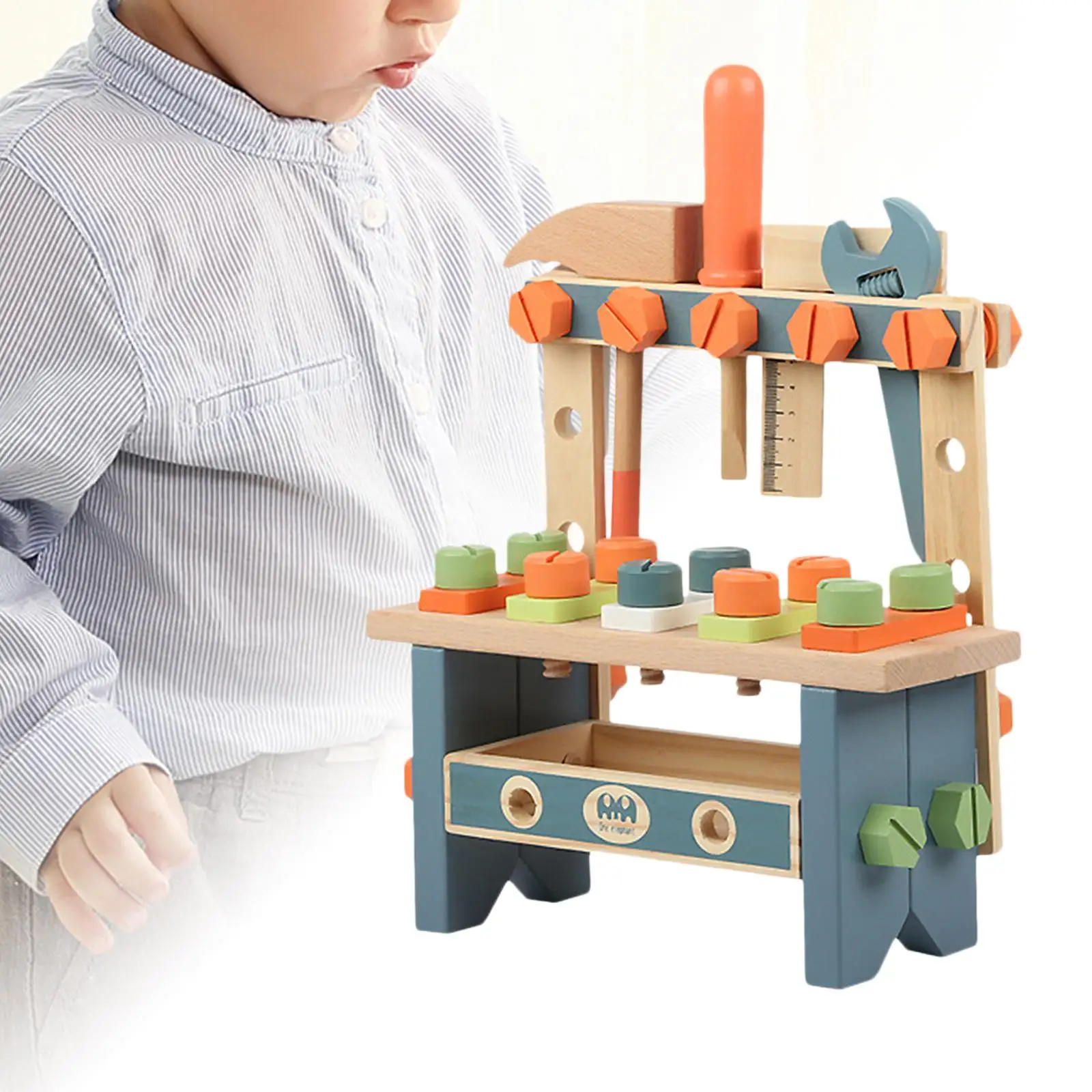 Kids Mini Wooden Play Tool Year Old and up ,Easy to Assemble Wooden Tool Bench Toy Pretend Play Set