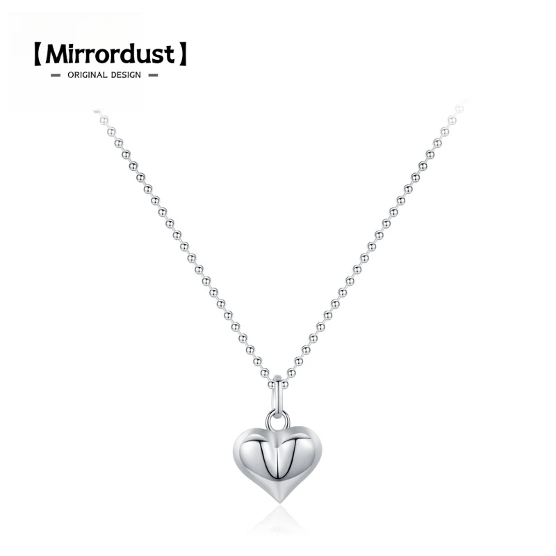 

【Mirrordust】s925Серебряное ожерелье с подвеской в форме сердца из бисера для женщин, цепочка на шею, простой универсальный аксессуар-цепочка в форме сердца