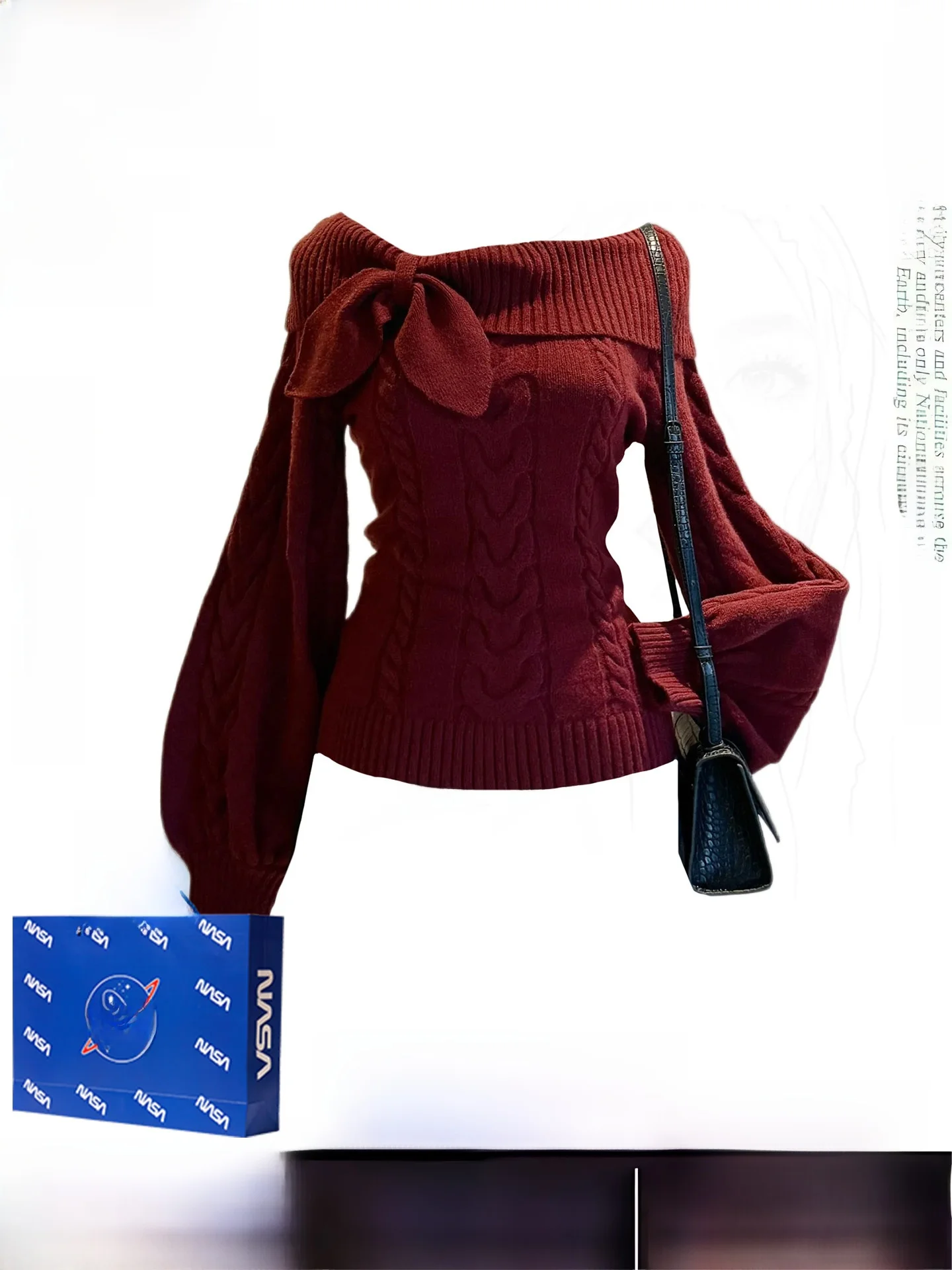 

Свитер с открытыми плечами Sweet Knot, вязаный, женский, осенне-зимний, приталенный, красный топ для празднования Нового года