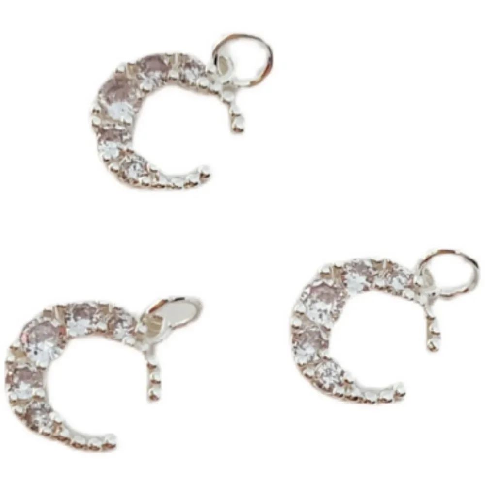 Silver Accessory Set with Zircon Moon Pendant Bracelet, Necklace Pendant, Outer Diameter 12mm, Material for Jewelry Accessories