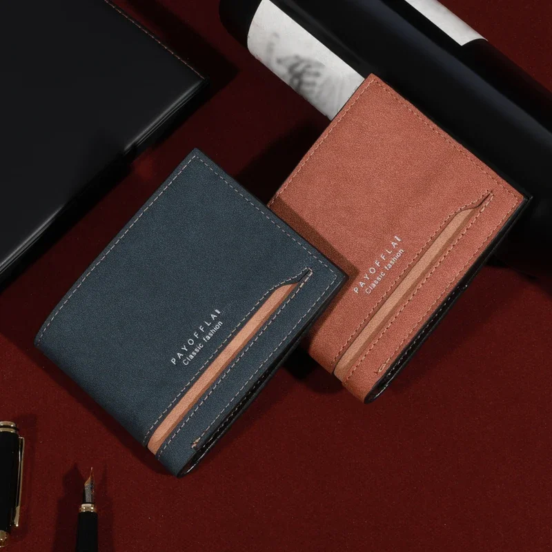 Men's Fashion Business Short Wallet with Zipper Coin Pocket  Luxury Brand Card Slots Horizontal Soft Synthetic Leather Wallet image 3