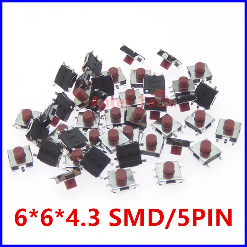 20/100PCS 6*6*2.5 / 3.1 / 3.7 / 4.3 mm SMD Switch 4 / 5 Pin feet Touch Micro Switch Push Button Switches Red 6X6 Tact Switch