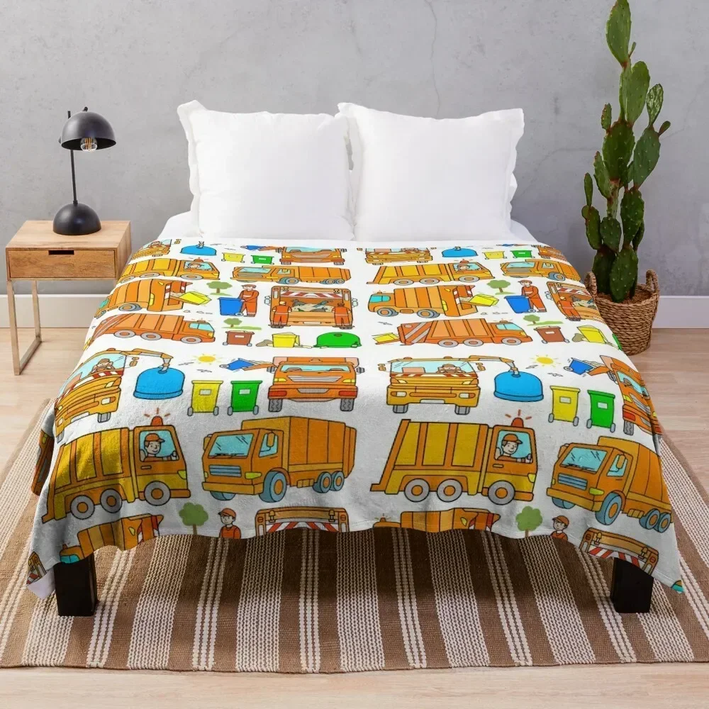 

Garbage Truck Design Trashtrucks Rubbish Collection Vehicles Throw Blanket Stain Resistant Cozy Warm Blanket