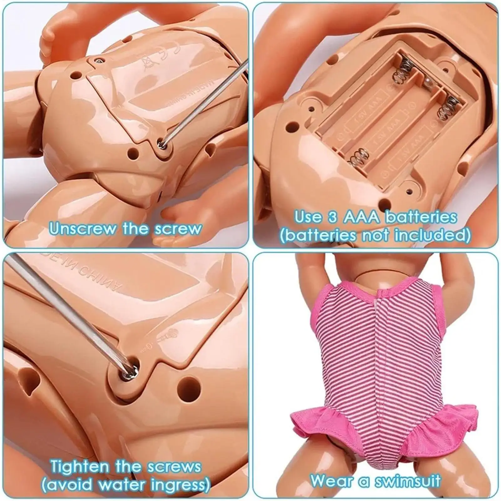 Badepuppe, elektrische Schwimmpuppe, batteriebetriebenes Badewannenspielzeug, schwimmende Schwimmfigur für Wasser, Pool, Strand, Badezimmer, Kinderzimmer