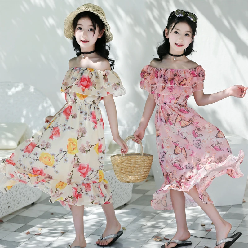 

Girls' chiffon dress2026New stylish summer dresses for toddlers and older children, long skirts, beach skirts, fashionable trend