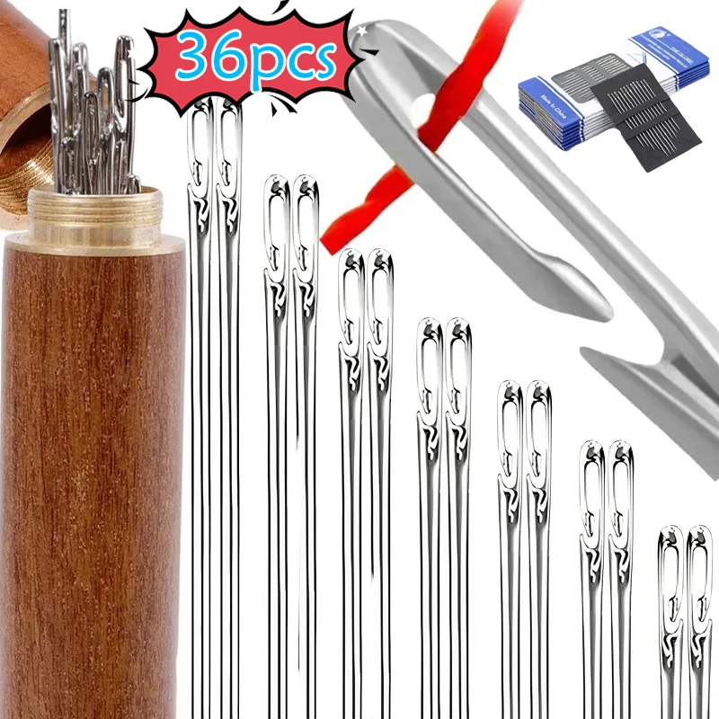 12-36pcs Side Hole Blind Sewing Needles Stainless Steel Elderly Self Threading Needles Stitching Pin DIY Hand Sewing Needles