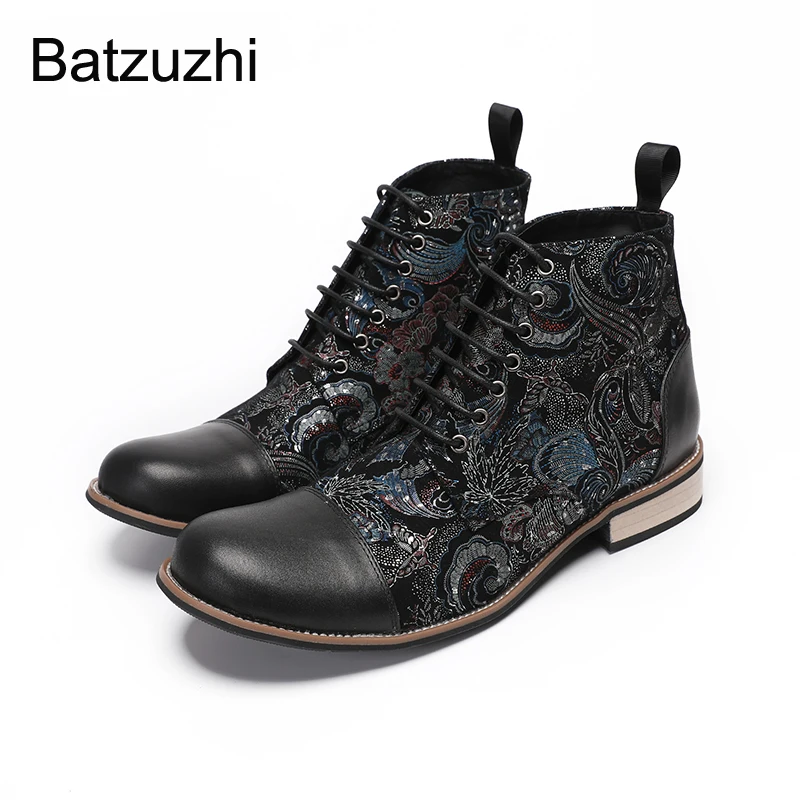 

Черные мужские короткие ботильоны Batzuzhi, модные мужские ботинки ручной работы на шнуровке, большие размеры 38-46