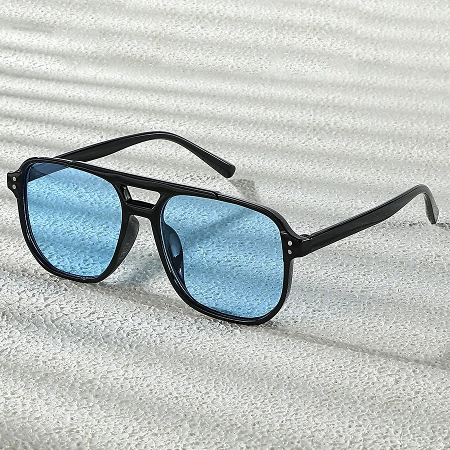 Retro Double Bridge Sunglasses with Amber Lenses – Black Frame, UV400 Protection, Unisex Vintage Style Eyewear for Daily Wear & image 2
