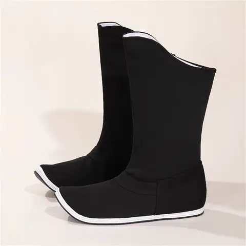 Chinese Traditional Hanfu Shoes Boots 1 pair Black Mid-Calf Pointed Toe Cosplay Ancient Costume Unisex Prop Women Men Gift