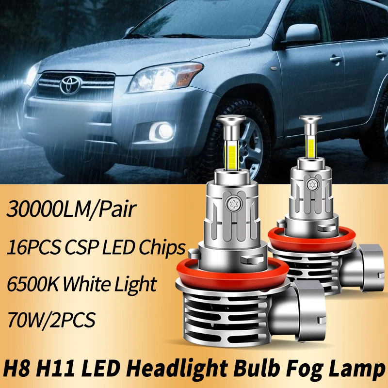 2PCS H8 H9 H11 H16(JP) LED Headlight Bulbs Fog Lamps Mini Wireless 6000K 30000LM Plug&Play For Auto Diode 360 Turbo Accessories