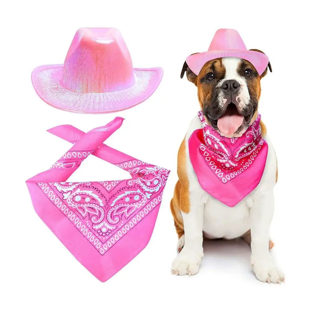 Western Style Pet Cowboy Hat Scarf Breathable Colorful Dog Cowboy Costume Adjustable Pet Sparkly Glitter Hat Halloween