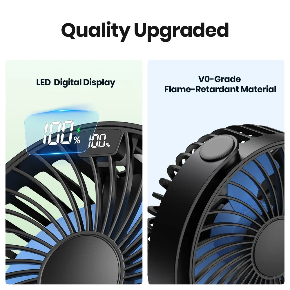 Портативный мини-вентилятор K60C, 5000 мАч, стоячие вентиляторы для комнаты, светодиодный дисплей ° Поворотный тихий персональный настольный электрический вентилятор для кемпингового вентилятора