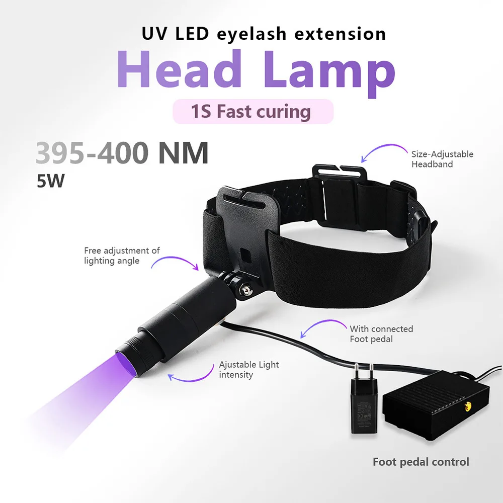 2026 Head-mounted UV LED curing lamp with foot-switch for professional manicurists-1-second quick-drying purple light head lamp