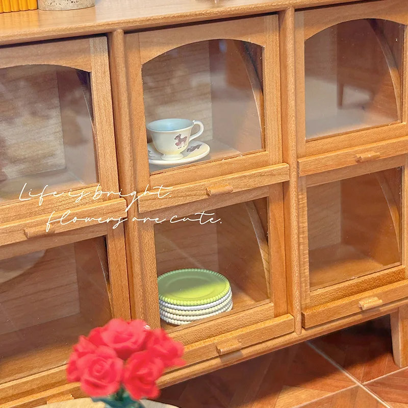 Szafka do przechowywania w skali 1:12, akcesoria do domku dla lalek, szafka z 6 przegródkami, model w stylu retro wabi-sabi, drewniane meble.