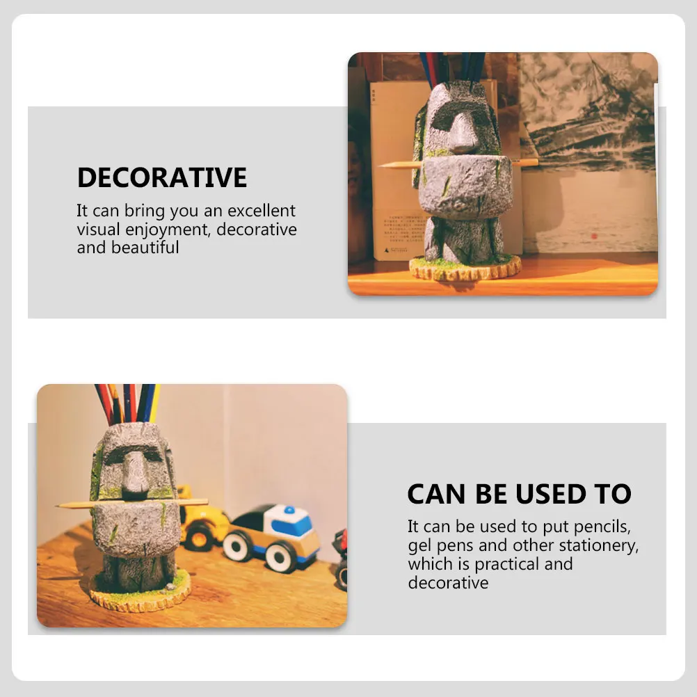 

Creative Resin Moai Statue Pen Holder Desktop nament Decorative Stone Lighthouse Container Home Office Makeup Brush ganizer