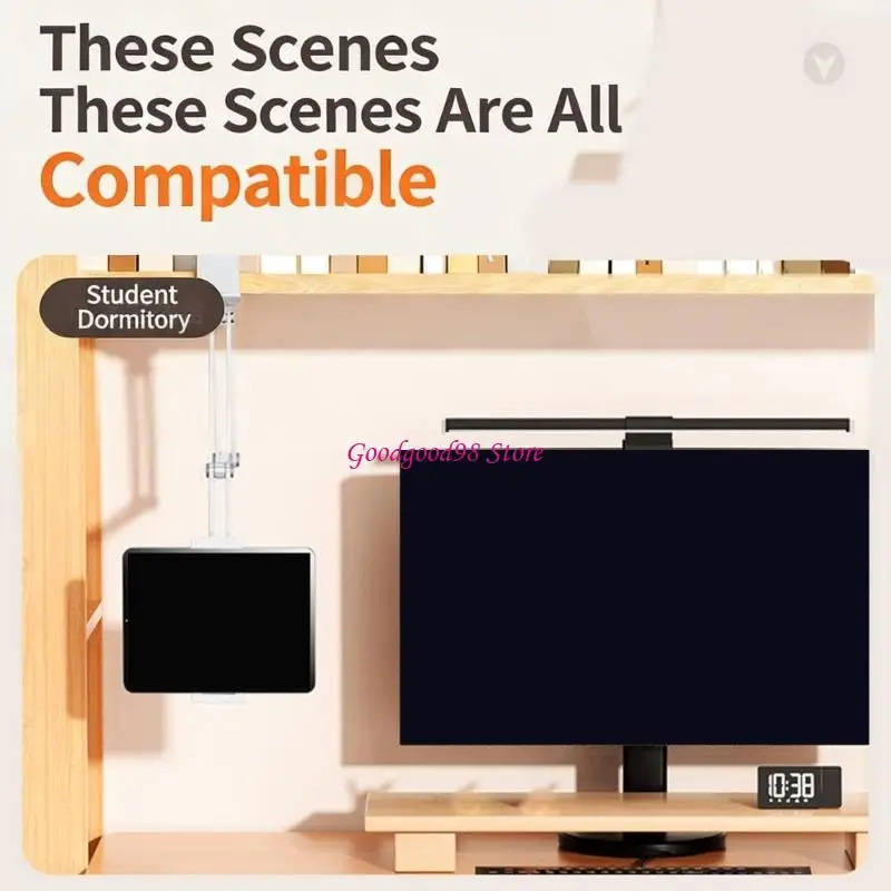 Aluminum Alloy Ergonomic Rotating Tablets Stand Foldable Adjustable Heights and Clamp Attachment for Viewing