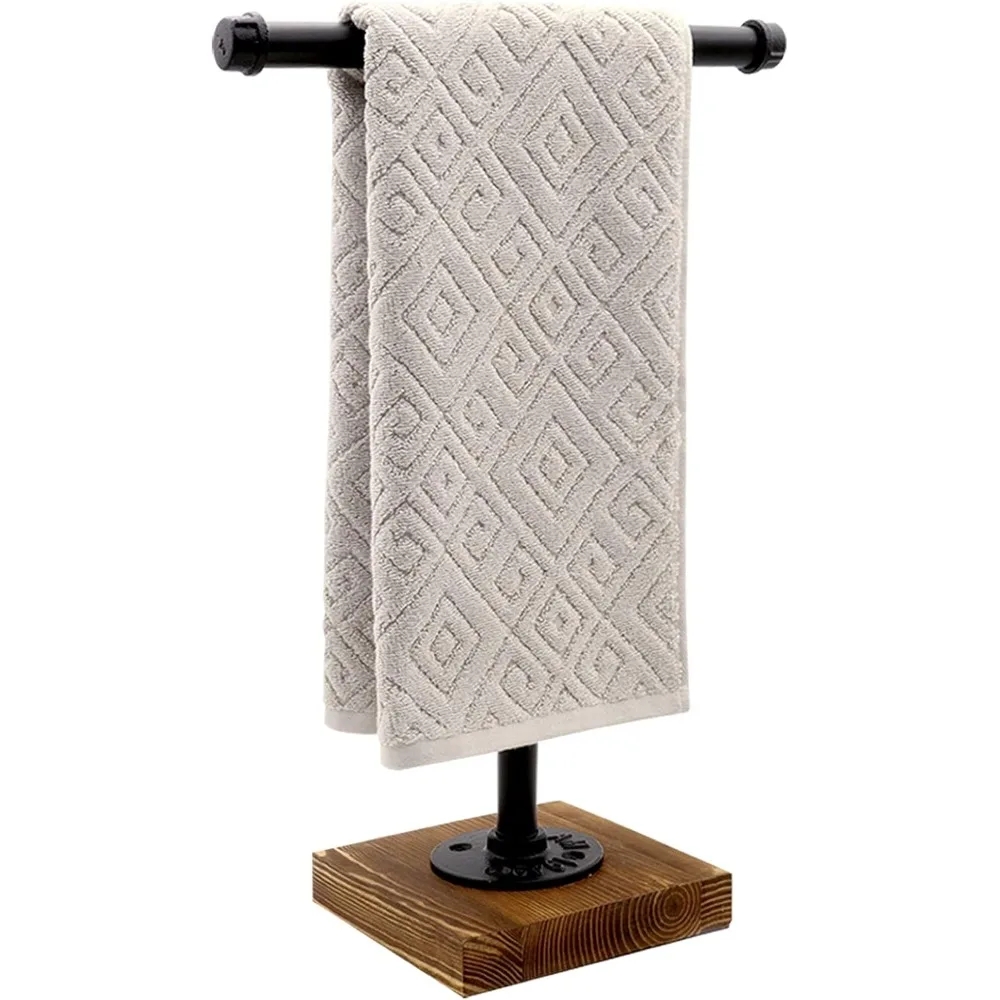 

Подставка для полотенец для рук, Т-образная высота 15 дюймов, черная подставка для полотенец для рук, отдельно стоящая подставка для полотенец для рук для столешницы в ванной комнате