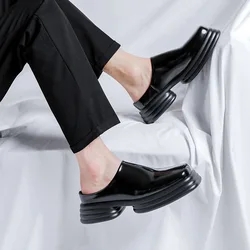 Patent Leather Dress Mules Luxury Half Shoes for Men Mules Slip on Shoes Men Platform Slippers Shoes for Men Sapatos Das Mulhere