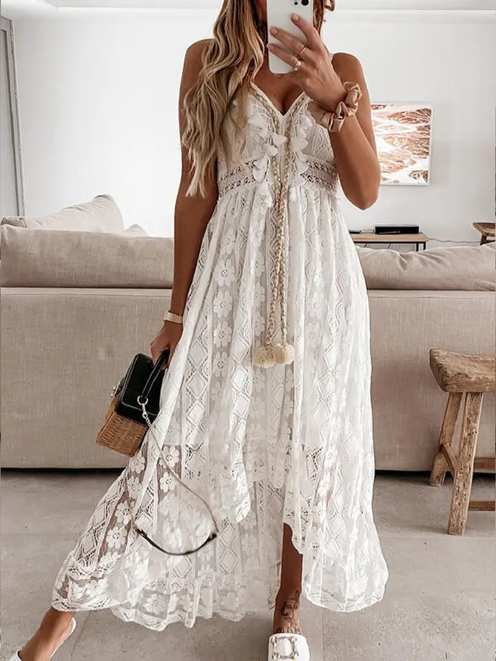 aliexpress boho dress Boho Maxi Dress Women Floral Beach Style V-Neck Loose