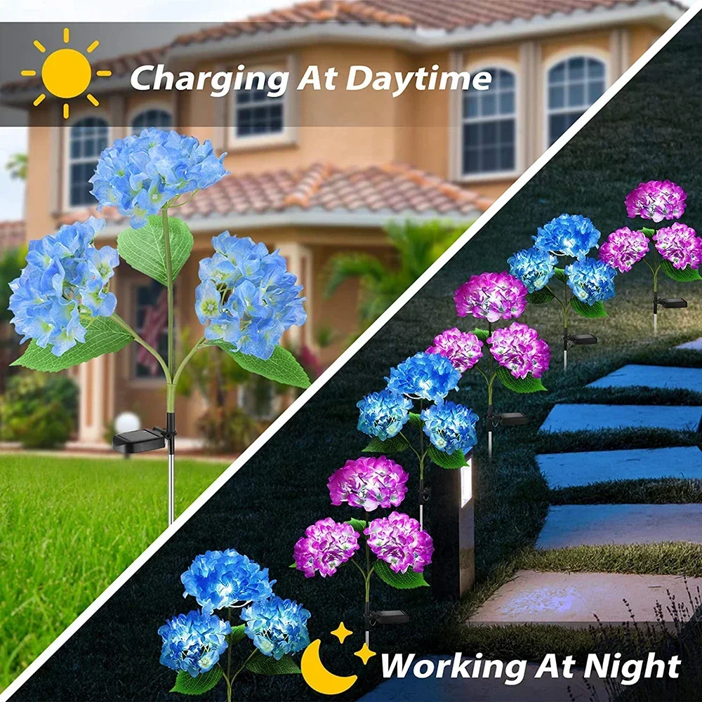 Hydrangea Rose Flower Solar Led Light Outdoor Garden Lawn Lamps for Garden and Vegetable Patch Patio Country House Decoration