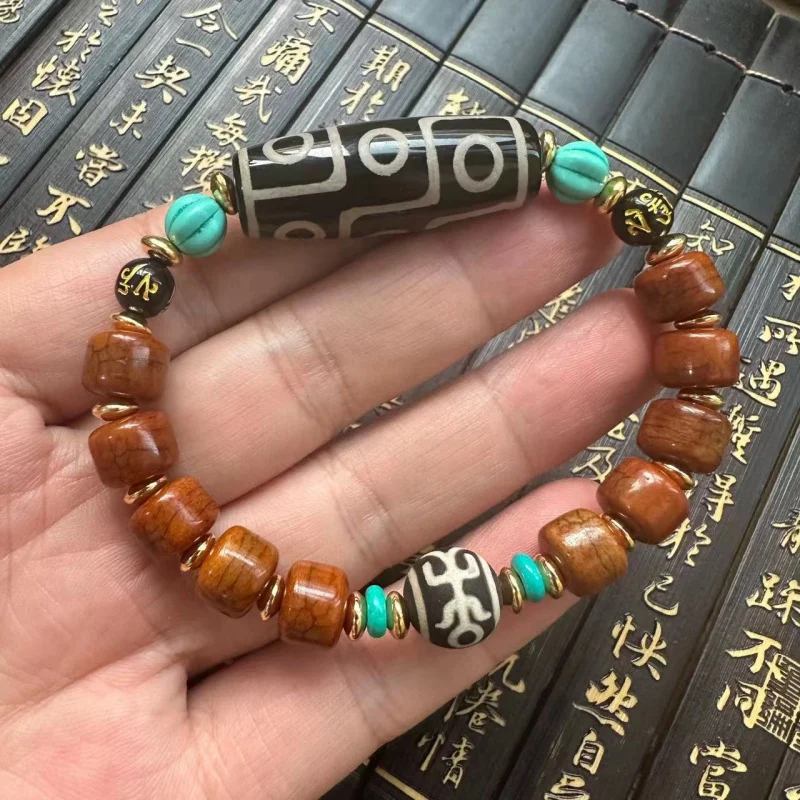 Yak vintage ethnic jewelry, cow bone style Nepalese Dzi bead bracelet, Tibetan fortune-bringing and auspicious item