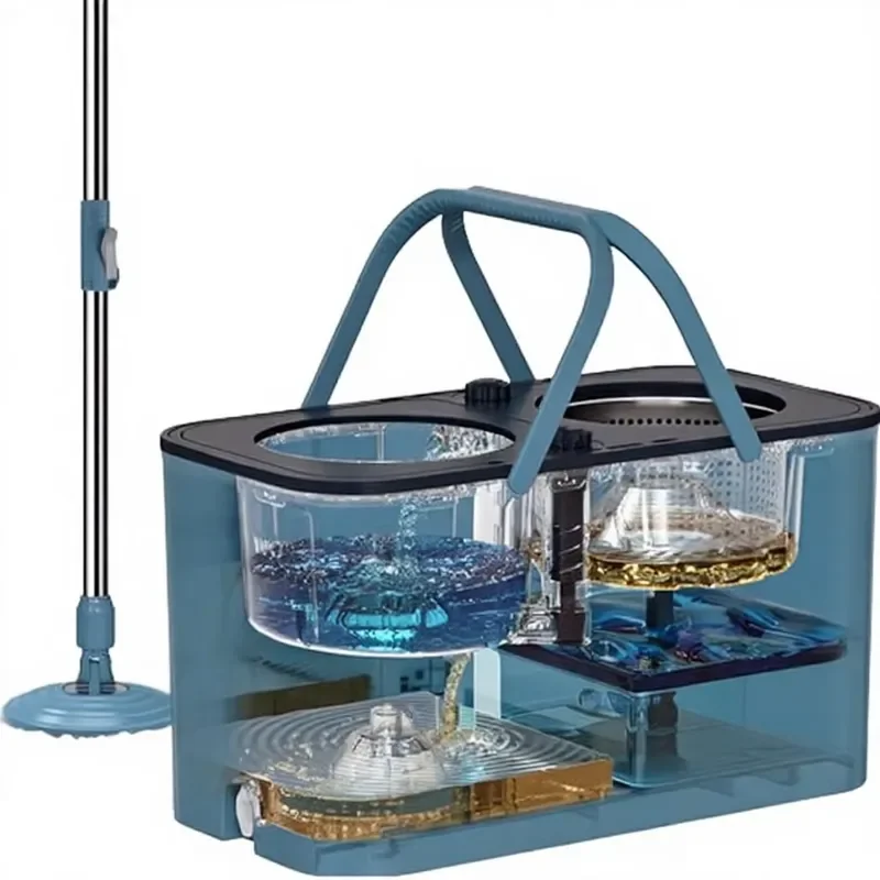 4 Chamber Spin Mop Bucket with Wheels Telescopic Handle 6 Microfiber Heads Cleaning Tool for Hardwood Tile Laminate Floors