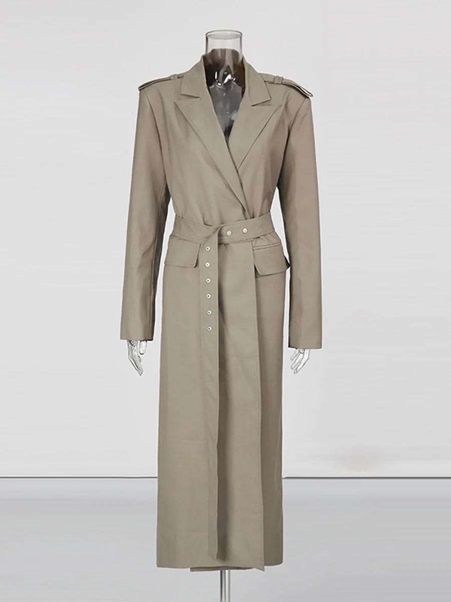 CHICEVER Khaklgray Spliced Sashes Office Lady Jacket Female Lapel Long Sleeve Streetwear  Women's Jackets Autumn Style Fashion