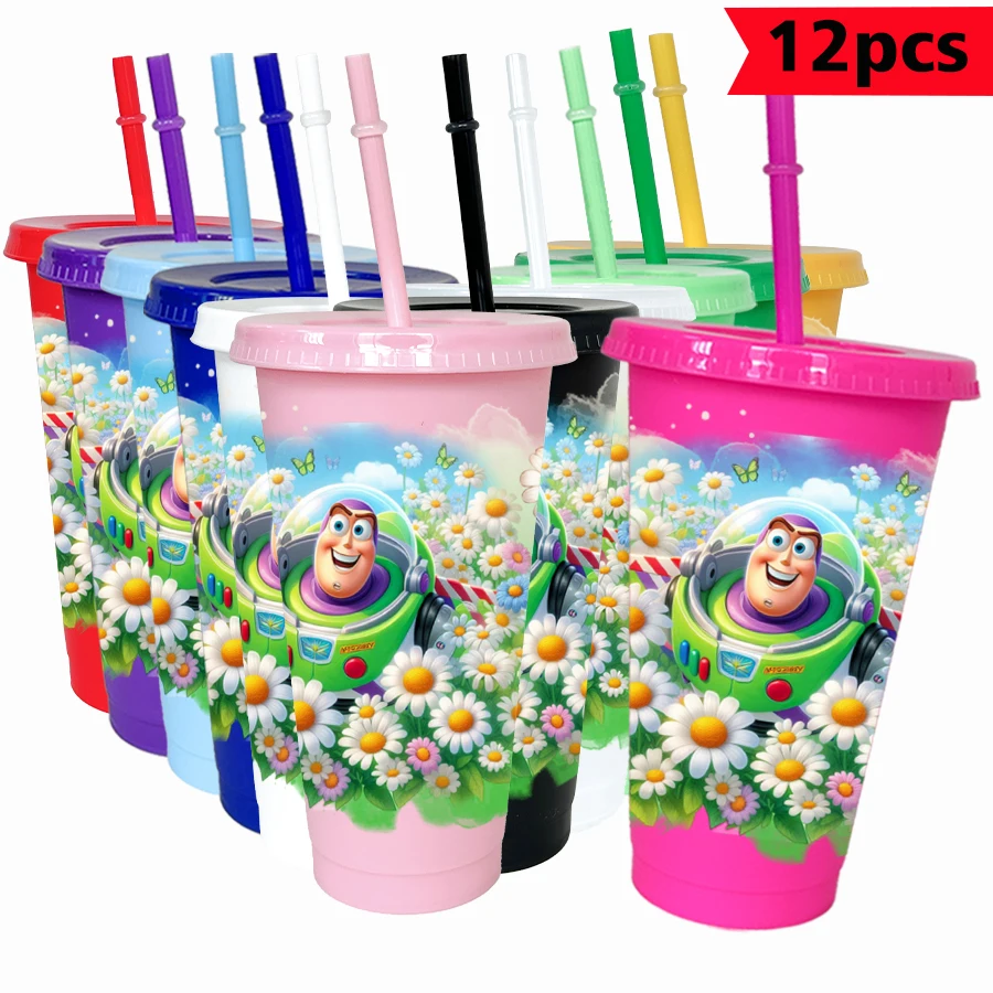 

12 шт., Цветок Базз Лайтера Диснея, 26 унций, красочные пластиковые посуды для дня рождения, чашки для сока, кофе