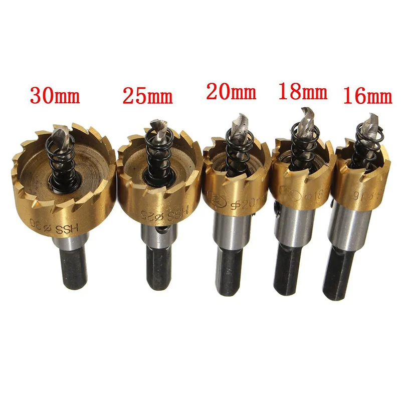 5pcs HSS Hole Saw Stainless Steel Alloy Metal Milling Cutters Drill Bit Set 16/18.5/20/25/30mm With Wrenches