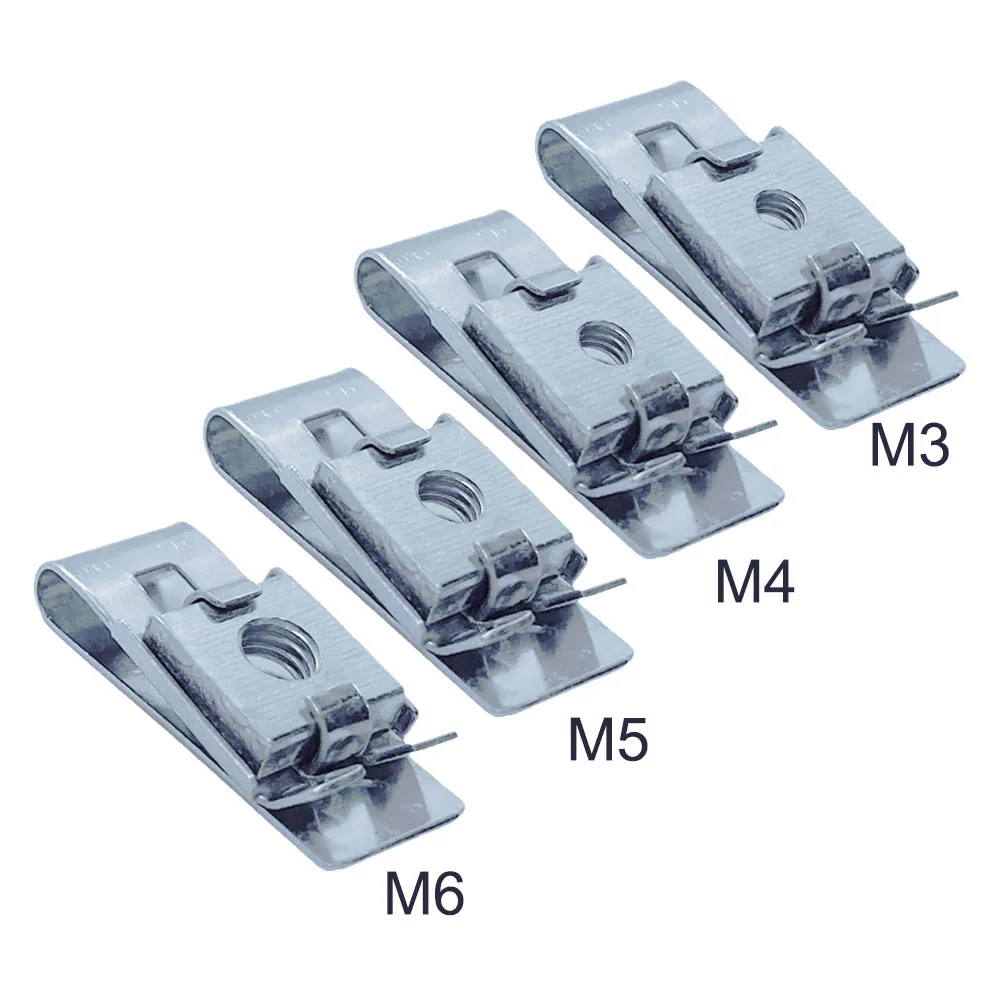 스프링 스틸 U 타입 인서트 너트 클립, 엘리베이터 슬라이더 자동차 번호판 고정용 나사 포함, M3, M4, M5, M6, 5mm, 6mm, 4mm, 10 개 