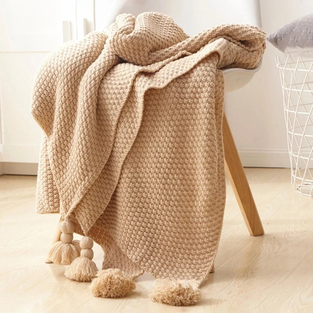 Nordic Wool Blanket Sofa Tassel Knitted Ball Super Warm Cozy Throw Blankets For Office Siesta Air-conditioner Bedspread Bedding