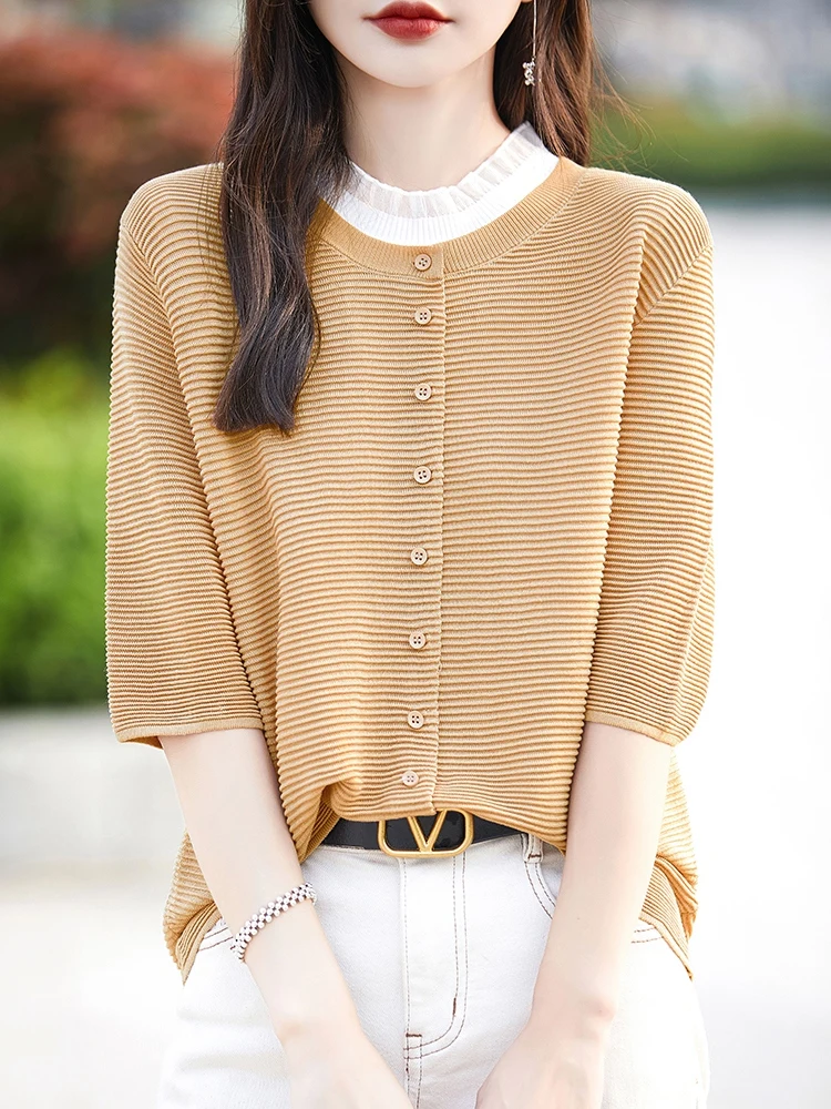 Sommer Loose Fit runde Ne Silk Seven Sve Open Cardigan Damen Schlankheitsfarbe Vielseitige ort Sve Oberbekleidung