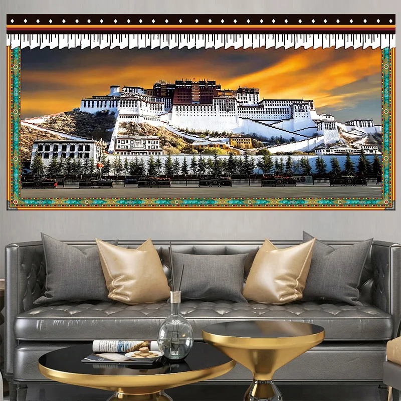 595-605- Potala Palace Hanging Cloth Painting Tibetan Ethnic Wind Background Cloth Bedside Decorative Mural Tapestry