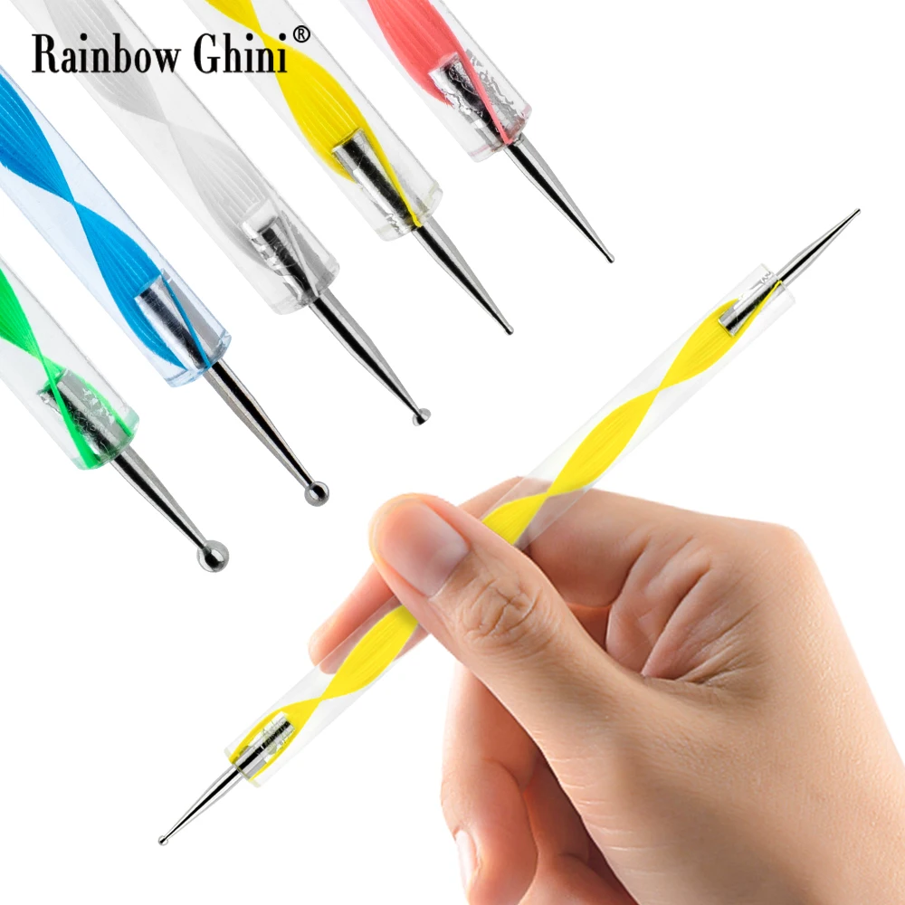 Aiguille à points à Double extrémité, outil d'art des ongles, brosse de peinture des ongles, stylo à points de beauté, ensemble multicolore, Salon longue durée, 5 pièces