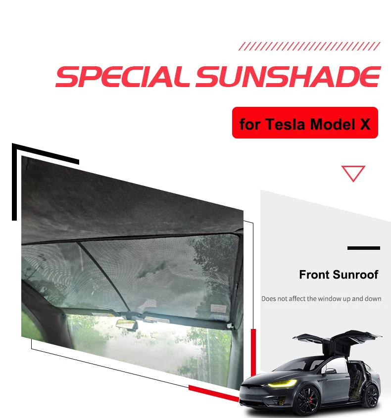 For Tesla Model X 2024 Head Front Glass Roof Sunshades Sun Shades UV Protection Skylight Cover Sunroof Curtain Mesh Sun Visor