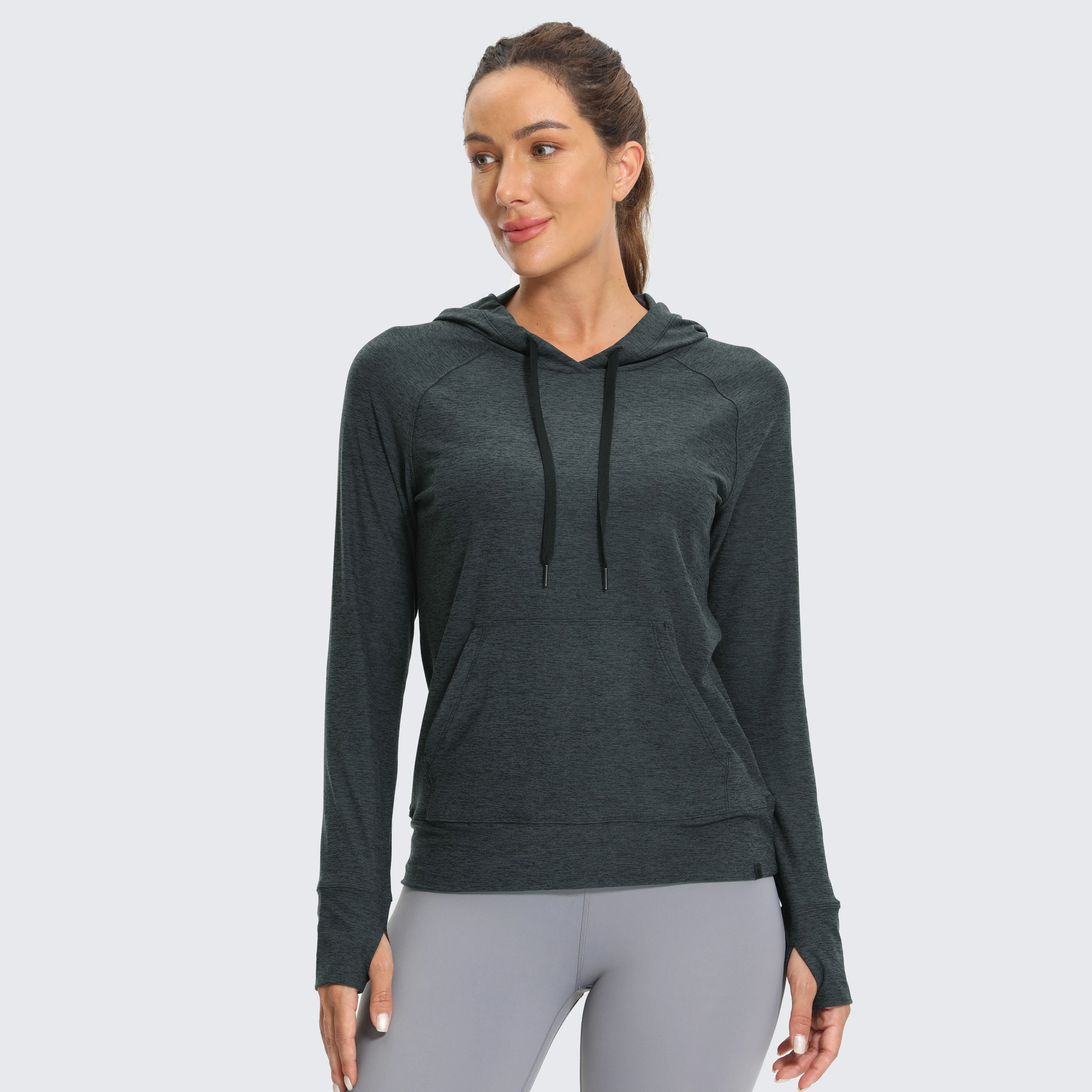 SYROKAN felpa con cappuccio da donna camicie a maniche lunghe Running Workout Top Pullover felpe con tasca Casual per il tempo libero con cappuccio