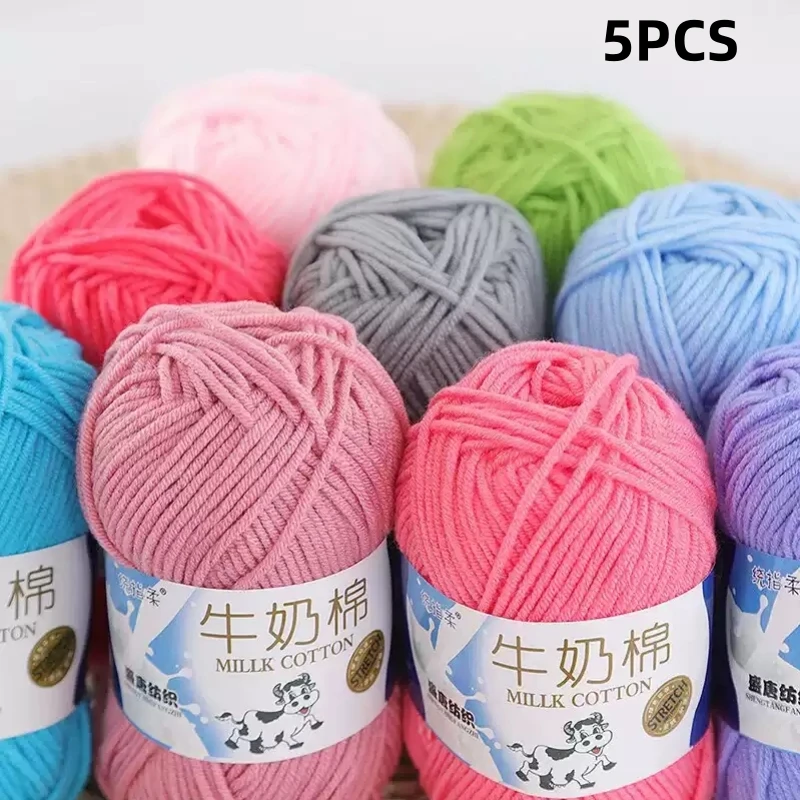 

5PCS 5 Strand Milk Cotton Knitting Yarn Needlework Dyed Hand woven For Crochet Craft DIY Sweater Hat Dolls Sewing Knitting