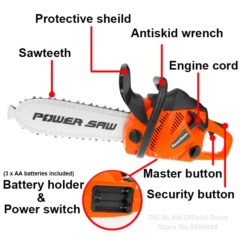 Ferramentas de motosserra de brinquedo para crianças, Motosserras elétricas, Banco de ferramentas para meninos, Pretend Play, Serra com som, Ferramentas de brinquedo para crianças