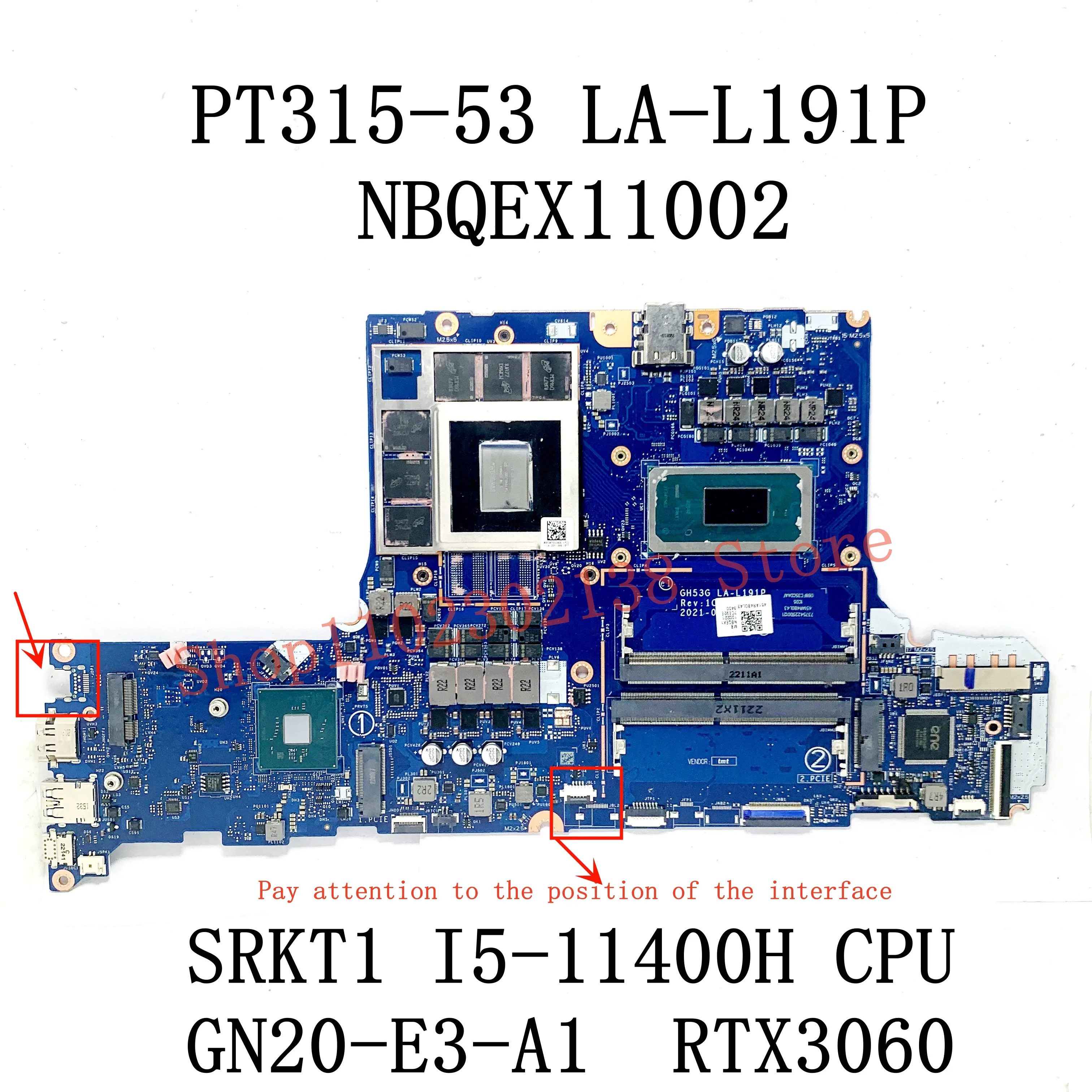 Imagem -02 - Placa-mãe Portátil para Acer Cpu Pt31553 La-l191p I511400h I7-11800h Rtx3060 Rtx3070 100 Teste ok