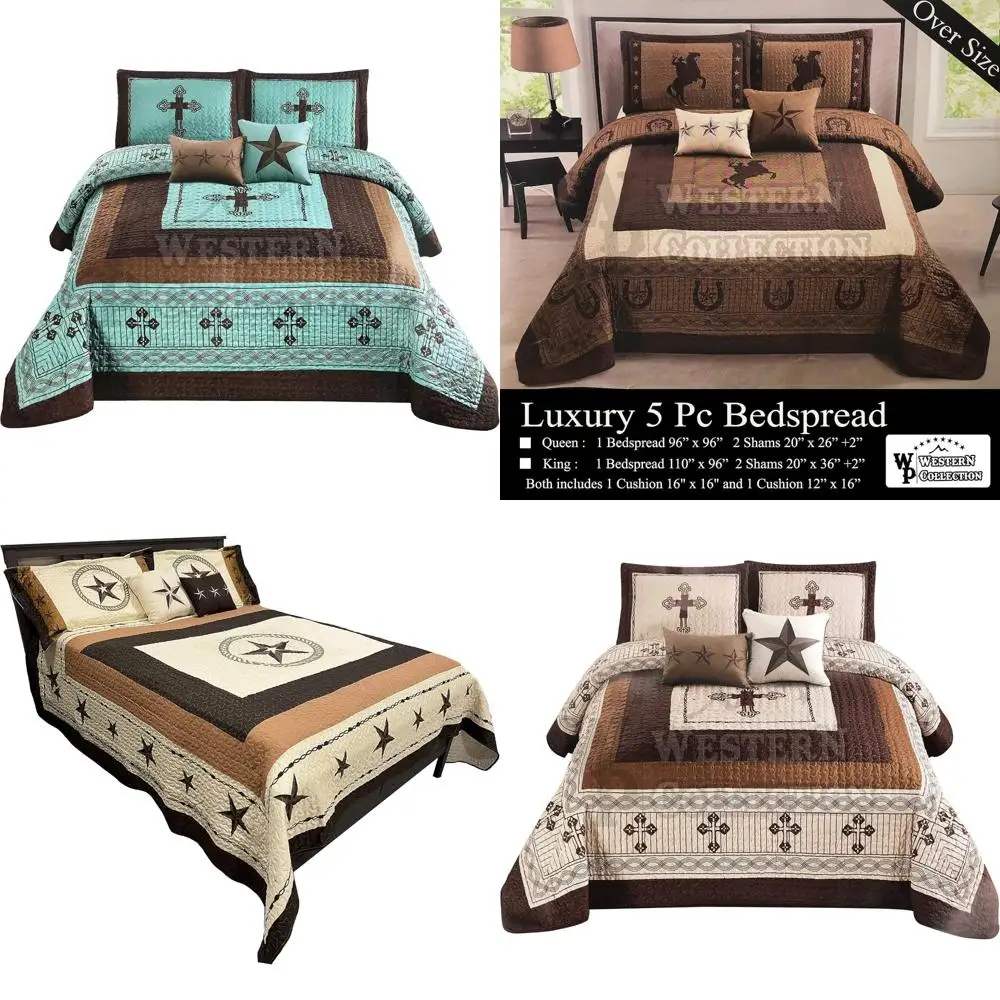 مجموعة لحاف كبيرة الحجم من رعاة البقر الغربية الفاخرة على شكل نجوم الخيول ومفرش سرير مع وسائد لديكور المنزل #1