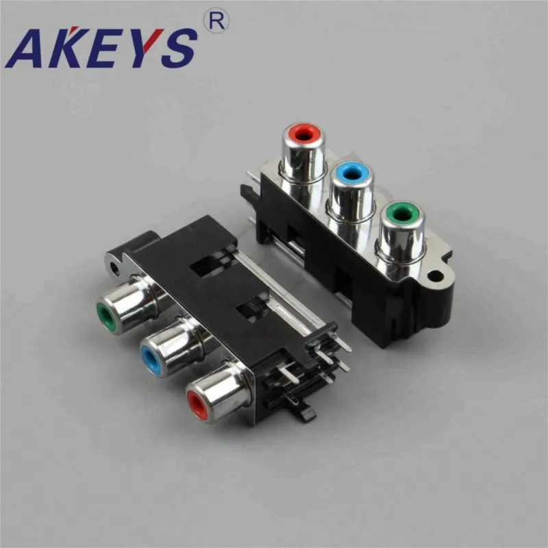 10PCS AV3-8.4-15D Audio Video Conector 3 RCA Female Jack Outlet Board Black AV Concentric socket